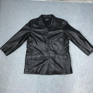 Lands' End Leather Jacket Womens XL Black Lambskin Car Coat Button Front Pockets